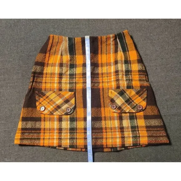 Vintage 60s Orange Brown Plaid Mini Skirt A Line Size XS Tami‎ Mod Gogo Twiggy - Picture 8 of 8